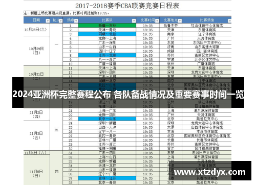2024亚洲杯完整赛程公布 各队备战情况及重要赛事时间一览