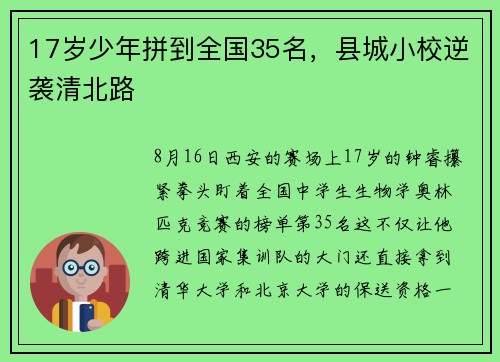 17岁少年拼到全国35名，县城小校逆袭清北路